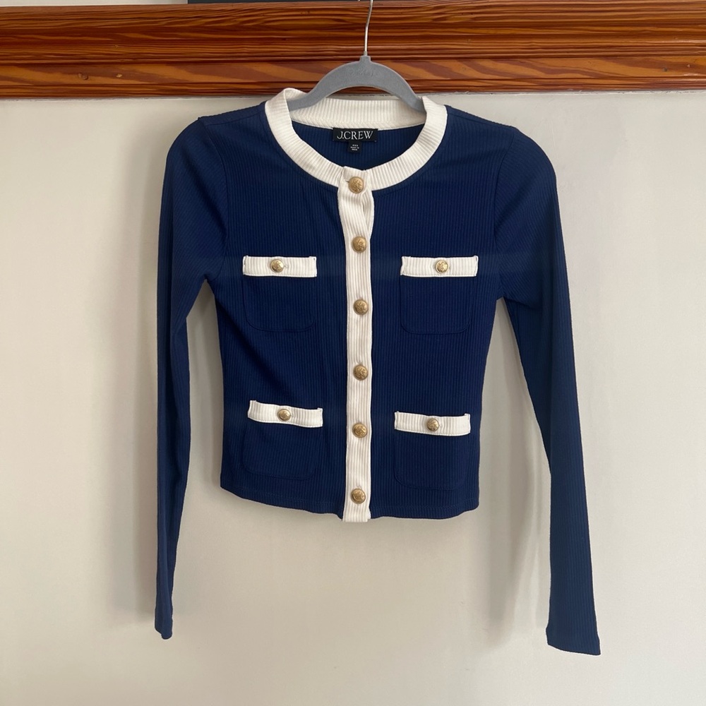 J. Crew Navy and Ivory Buttoned Cardigan